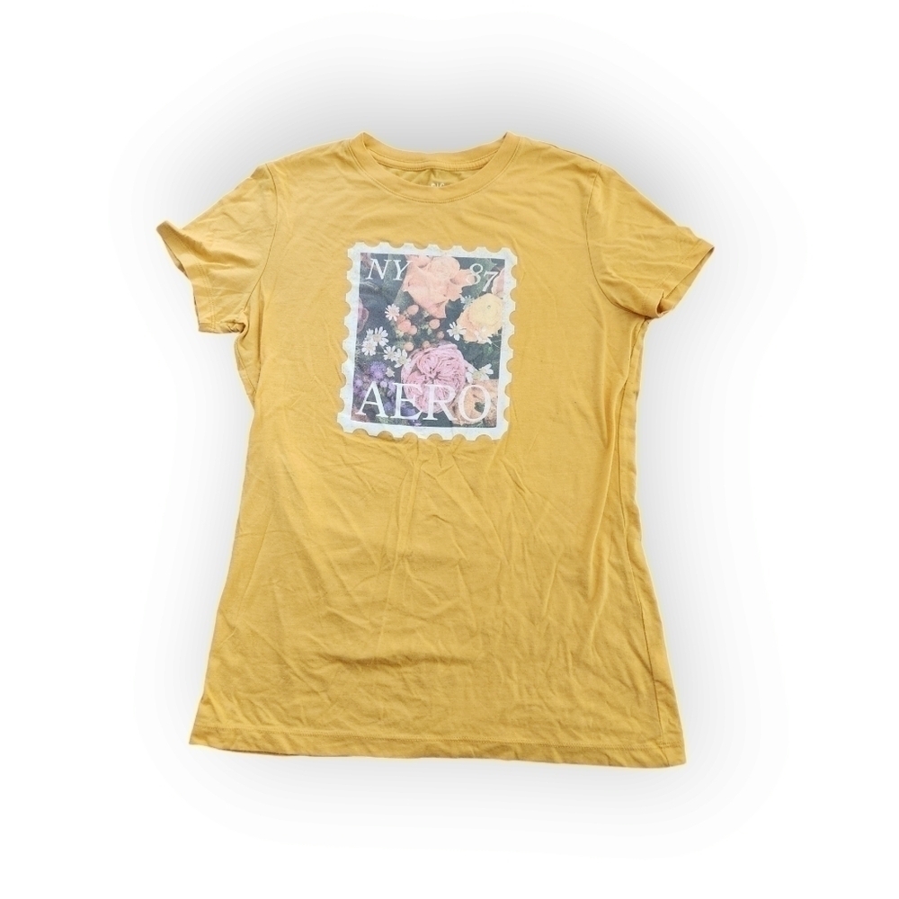 Aeropostal Classic Crew Yellow Stamp T-Shirt Large